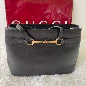 Gucci Black and Gold Horsebit Shoulder Bag